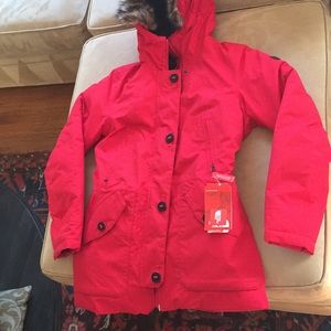 NWT North Face Parka in Red with Faux Fur Hood